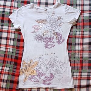 Guess White Fitted Short Sleeve Graphic T-shirt
